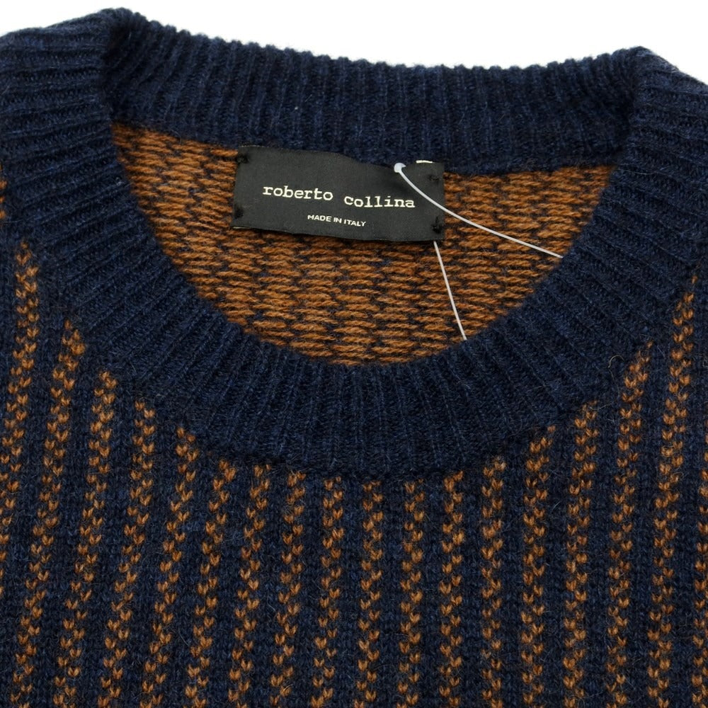 [Used] Roberto Collina ROBERTO COLLINA Cashmere Striped Crew Neck Knit Navy x Brown [Size 52] [NVY] [A/W] [Condition Rank B] ​​[Men&