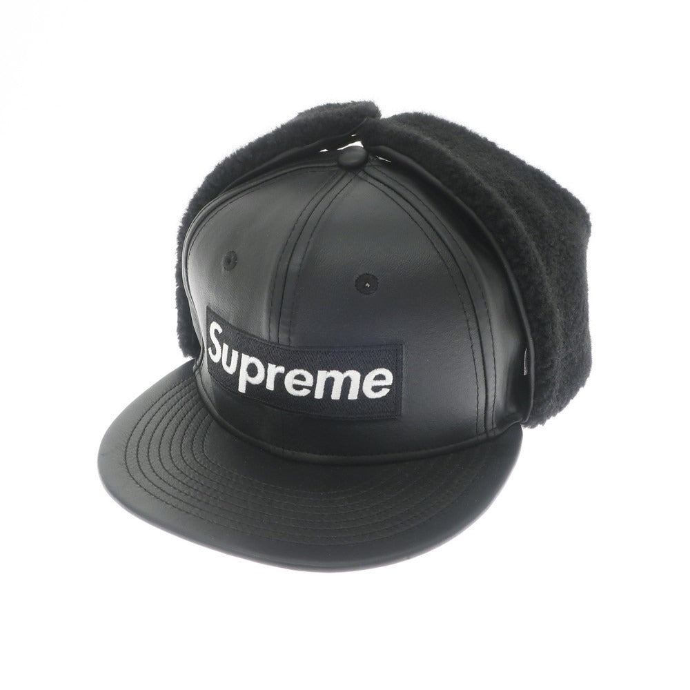 【中古】シュプリーム Supreme 2022年秋冬 Leather Earflap Box Logo New Era キャップ
 ブラック【サイズ7 5/8】【BLK】【A/W】【状態ランクD】【メンズ】
【769598】 APD