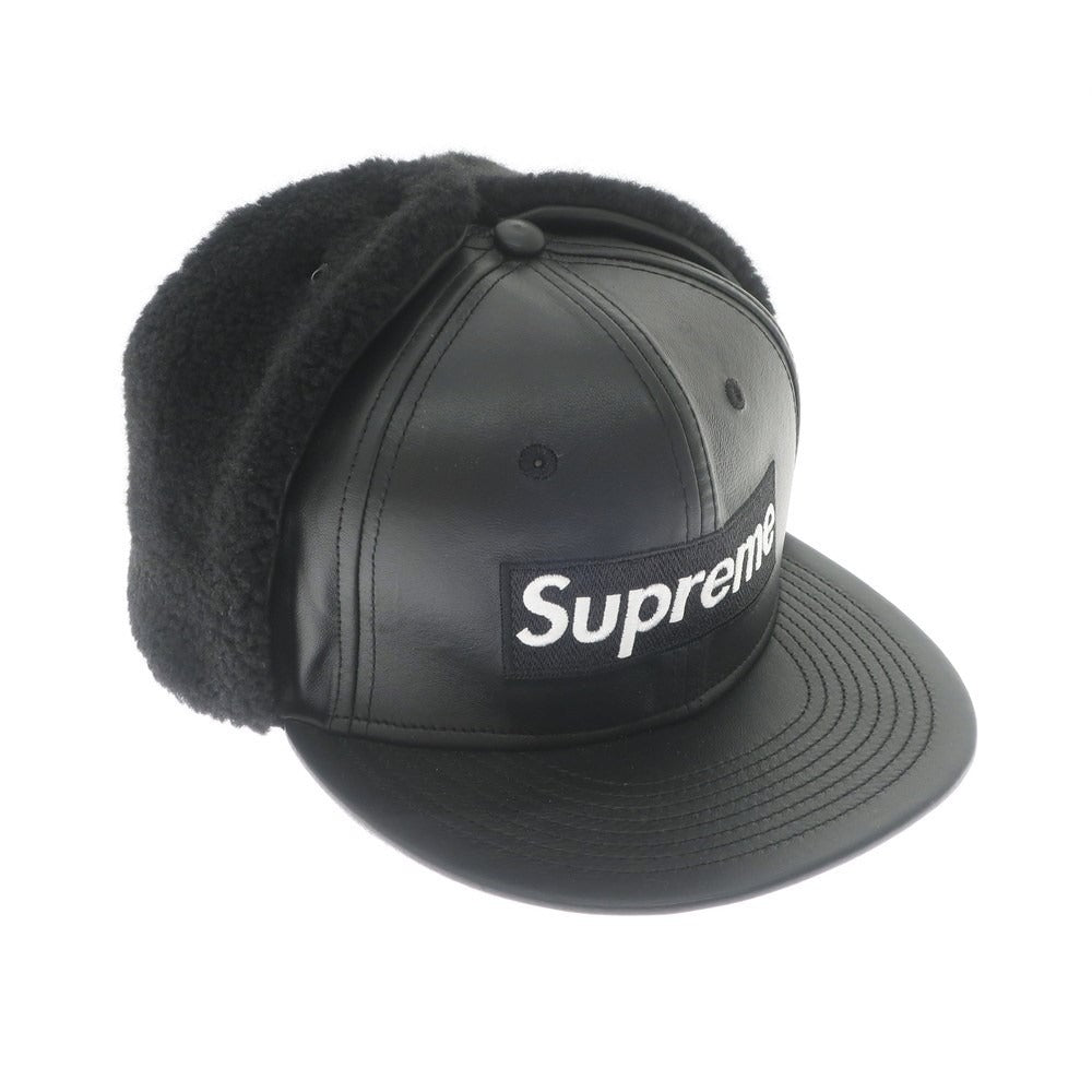 【中古】シュプリーム Supreme 2022年秋冬 Leather Earflap Box Logo New Era キャップ
 ブラック【サイズ7 5/8】【BLK】【A/W】【状態ランクD】【メンズ】
【769598】 APD