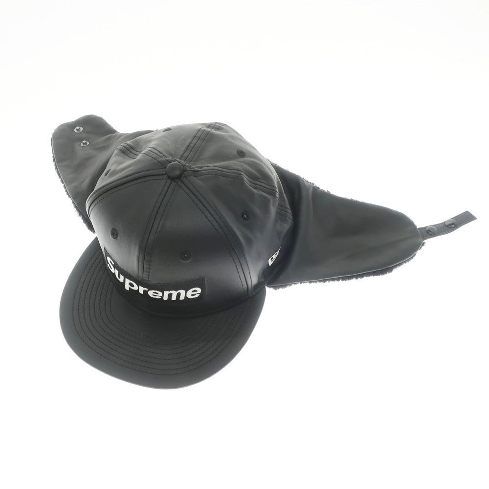 【中古】シュプリーム Supreme 2022年秋冬 Leather Earflap Box Logo New Era キャップ
 ブラック【サイズ7 5/8】【BLK】【A/W】【状態ランクD】【メンズ】
【769598】 APD