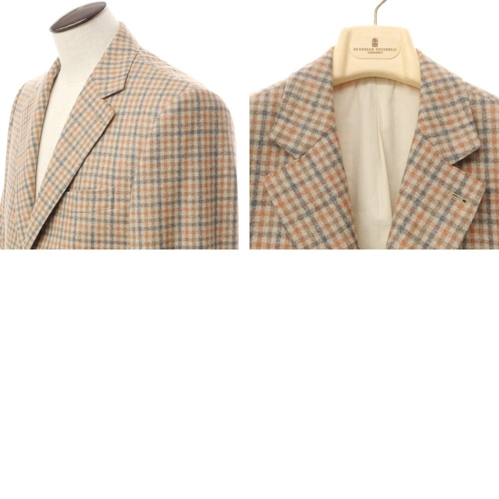 [Used] Brunello Cucinelli wool cashmere check jacket, beige x coral [Size 50] [BEI] [A/W] [Condition Rank B] ​​[Men&