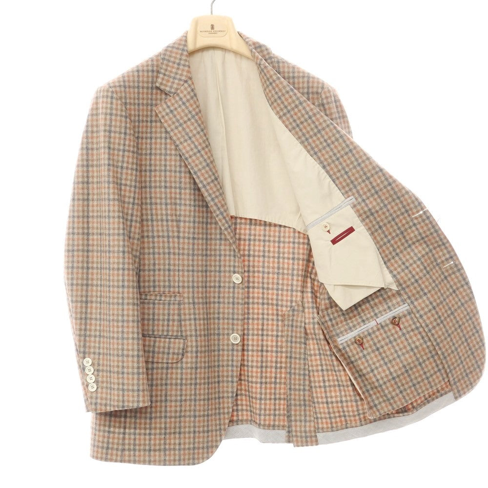 [Used] Brunello Cucinelli wool cashmere check jacket, beige x coral [Size 50] [BEI] [A/W] [Condition Rank B] ​​[Men&