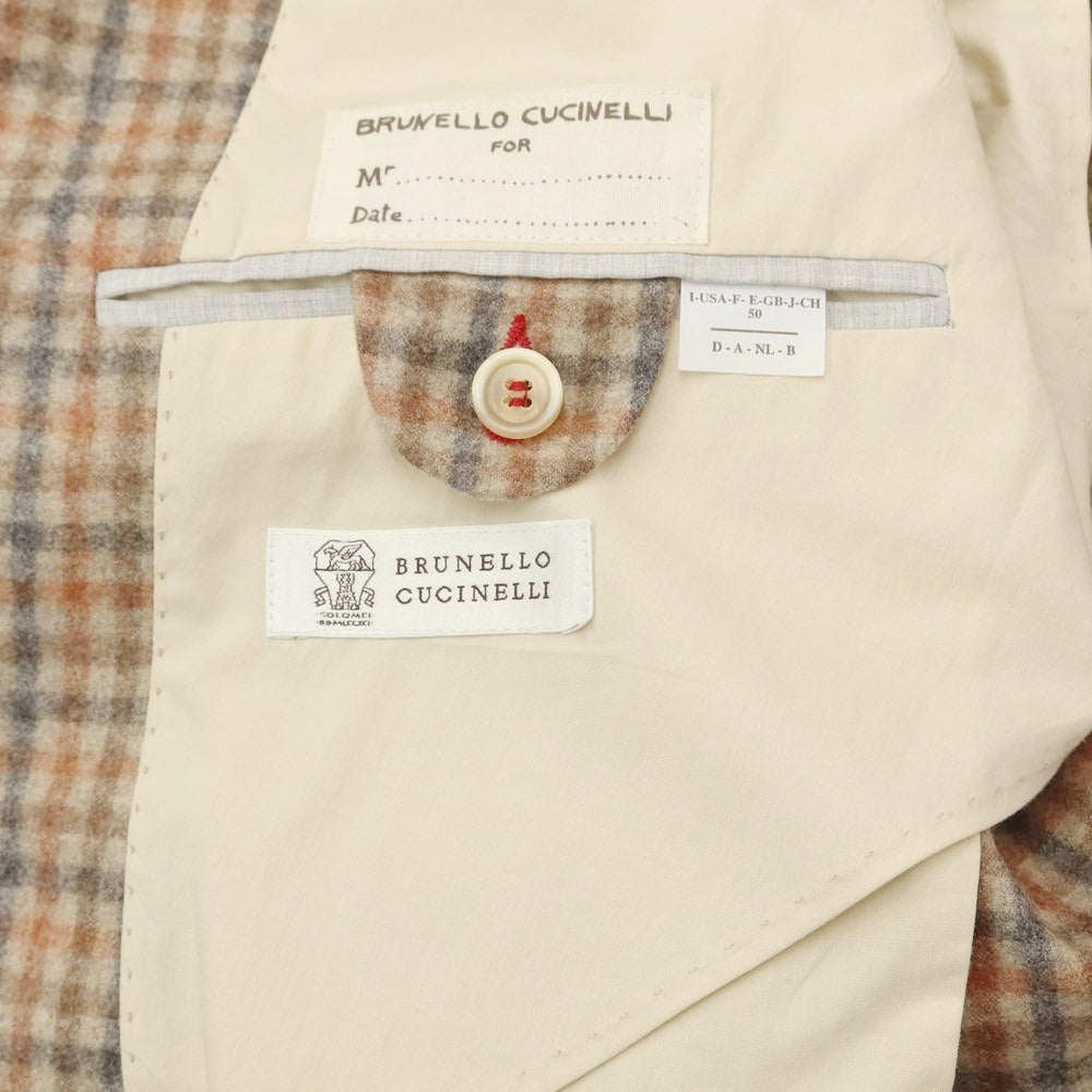 [Used] Brunello Cucinelli wool cashmere check jacket, beige x coral [Size 50] [BEI] [A/W] [Condition Rank B] ​​[Men&