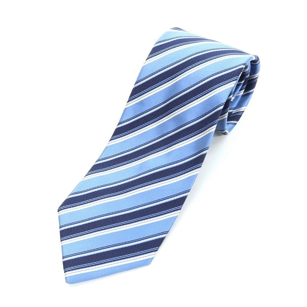 [Used] Stefano Bigi Striped 3-fold Silk Cotton Tie Light Blue x Navy [BLU] [S/S/A/W] [Condition Rank D] [Men&