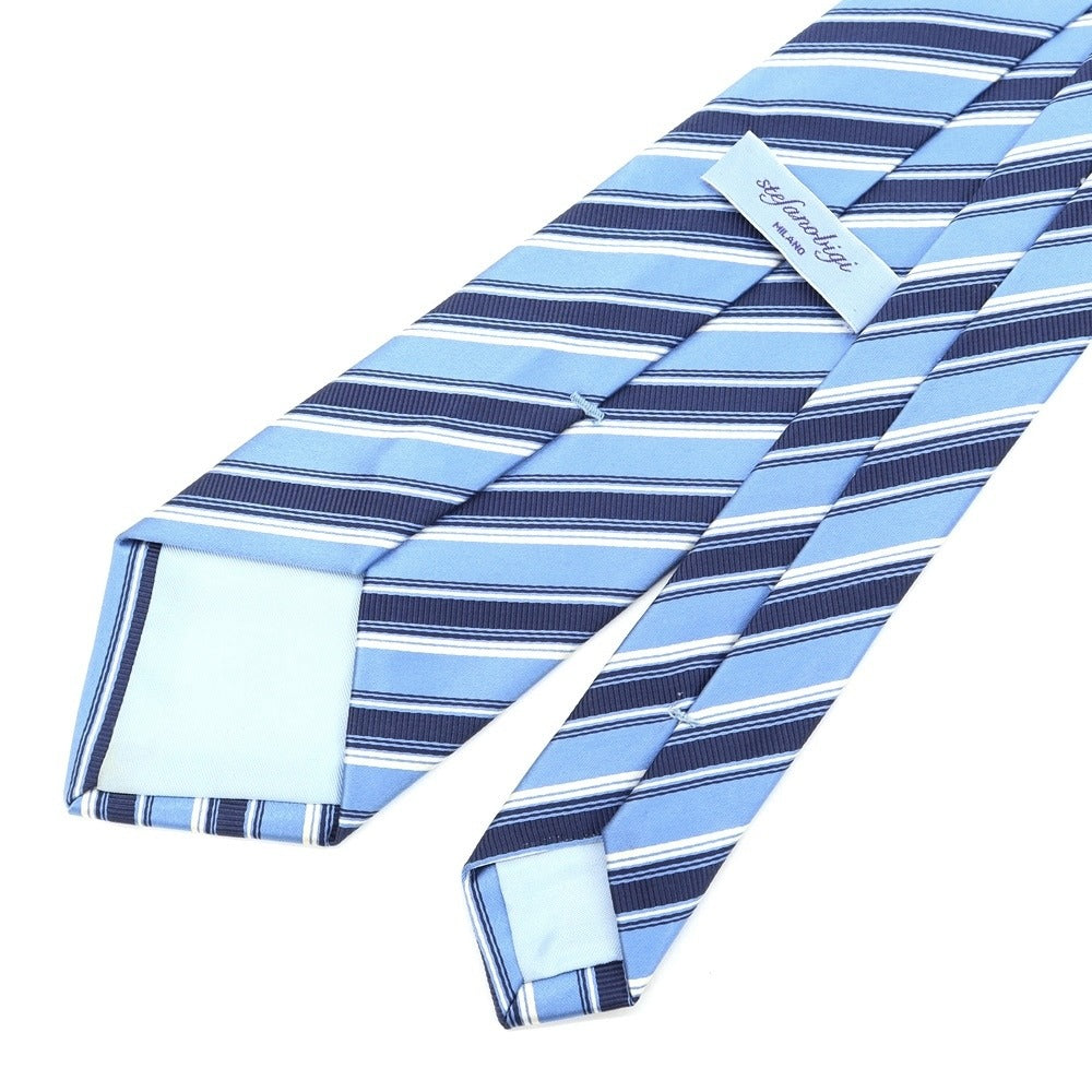 [Used] Stefano Bigi Striped 3-fold Silk Cotton Tie Light Blue x Navy [BLU] [S/S/A/W] [Condition Rank D] [Men&