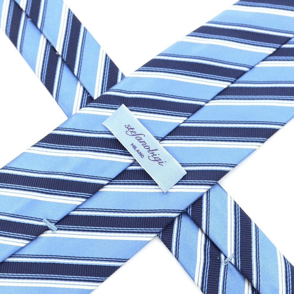 [Used] Stefano Bigi Striped 3-fold Silk Cotton Tie Light Blue x Navy [BLU] [S/S/A/W] [Condition Rank D] [Men&