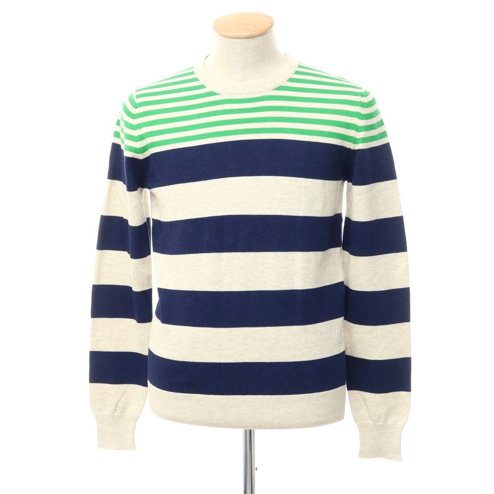 [Used] J.LINDEBERG Cotton Border Crew Neck Knit Greige x Navy [Size S] [BEI] [S/S] [Condition Rank B] ​​[Men&