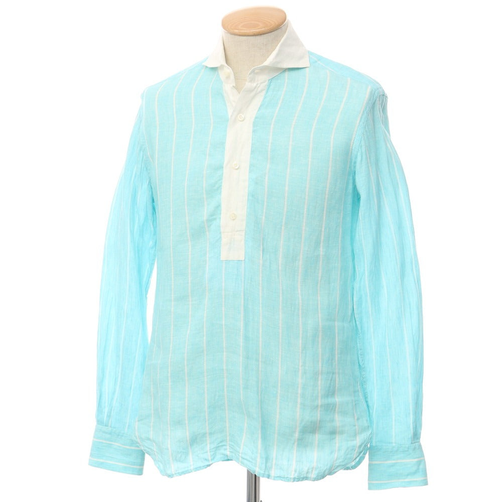 [Used] ORIAN Linen Striped Pullover Shirt Mint Blue x White [Size S] [BLU] [S/S] [Condition Rank C] [Men&