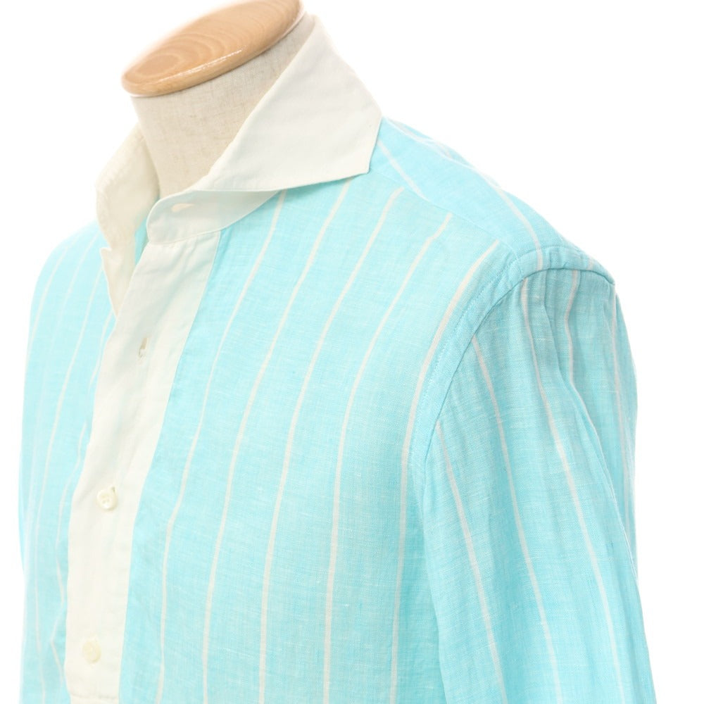 [Used] ORIAN Linen Striped Pullover Shirt Mint Blue x White [Size S] [BLU] [S/S] [Condition Rank C] [Men&