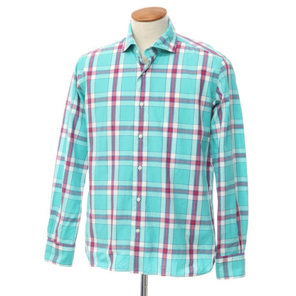 [Used] ORIAN Cotton Check Wide Collar Casual Shirt Aqua Green x Dark Pink x White [Size not specified (approximately M)] [GRN] [S/S/A/W] [Condition Rank B] ​​[Men&