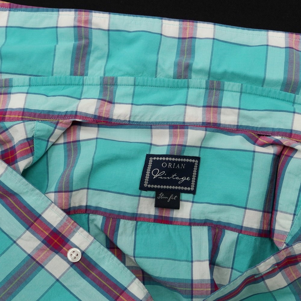 [Used] ORIAN Cotton Check Wide Collar Casual Shirt Aqua Green x Dark Pink x White [Size not specified (approximately M)] [GRN] [S/S/A/W] [Condition Rank B] ​​[Men&