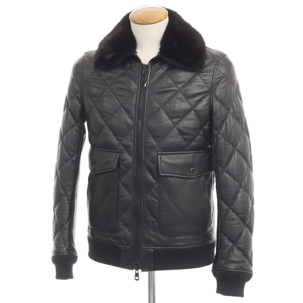 【中古】ウノピュウノウグァーレトレ 1piu1uguale3 × DUVETICA ラムレザー ミンクファー ダウンジャケット ブルゾン ブラック【サイズV】【BLK】【A/W】【状態ランクB】【メンズ】【768984】