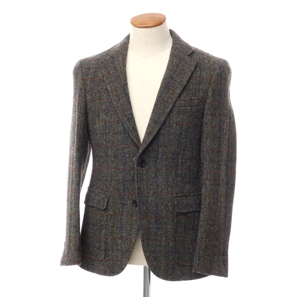 【中古】ニューヨーカー NEWYORKER ハリスツイード ウール チェック 2B テーラードジャケット ダークグレーxネイビー【サイズ46】【GRY】【A/W】【状態ランクB】【メンズ】【769071】