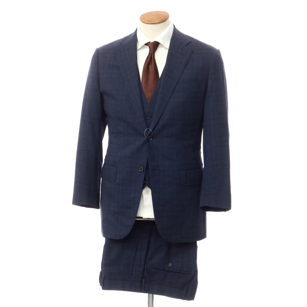 【中古】シップス SHIPS ウール チェック 3ピース 2B セットアップ スーツ ネイビー【サイズ46】【NVY】【A/W】【状態ランクC】【メンズ】【768971】