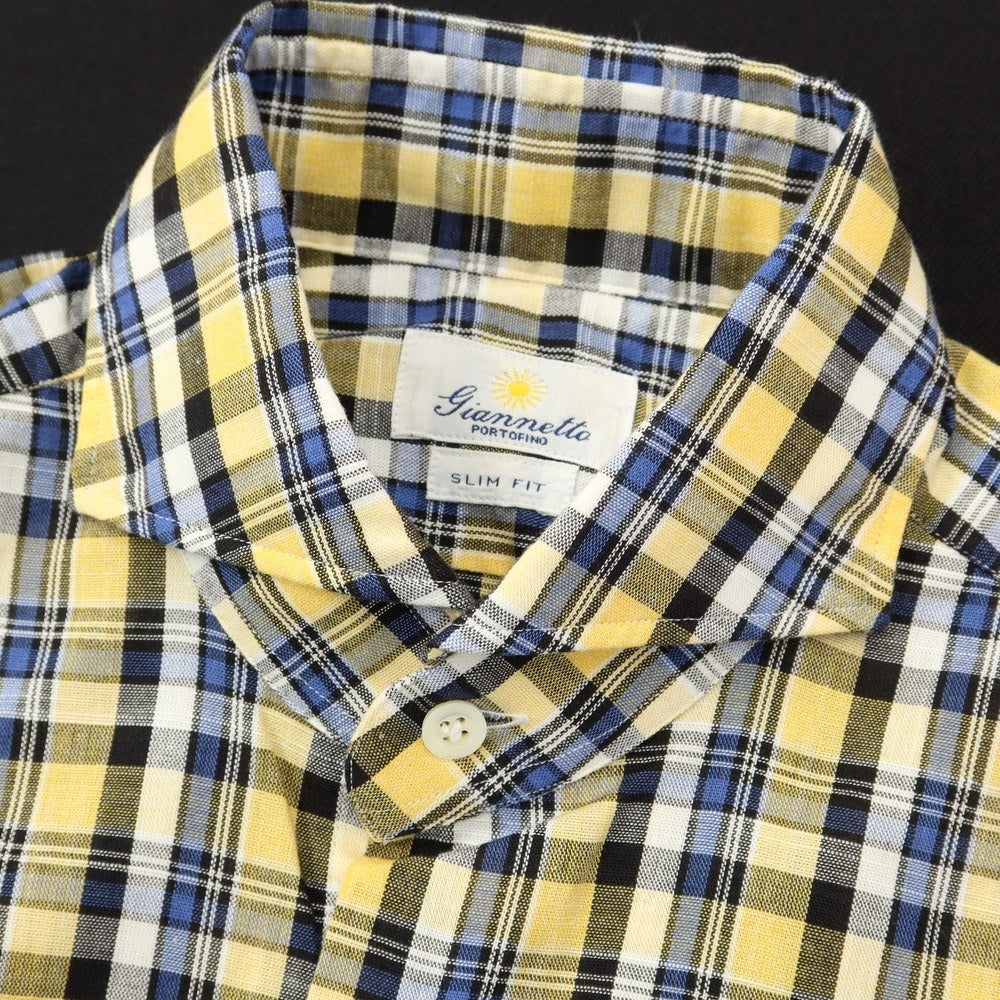 [Used] Giannetto Cotton Check Horizontal Collar Casual Shirt Yellow x Blue x Black [Size S] [YEL] [S/S/A/W] [Condition Rank B] ​​[Men&