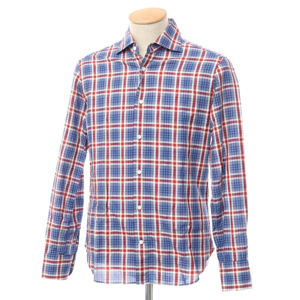 [Used] Barneys New York BARNEYS NEWYORK Cotton linen check wide collar casual shirt dark blue x red x white [Size S] [BLU] [S/S] [Condition Rank B] ​​[Men&