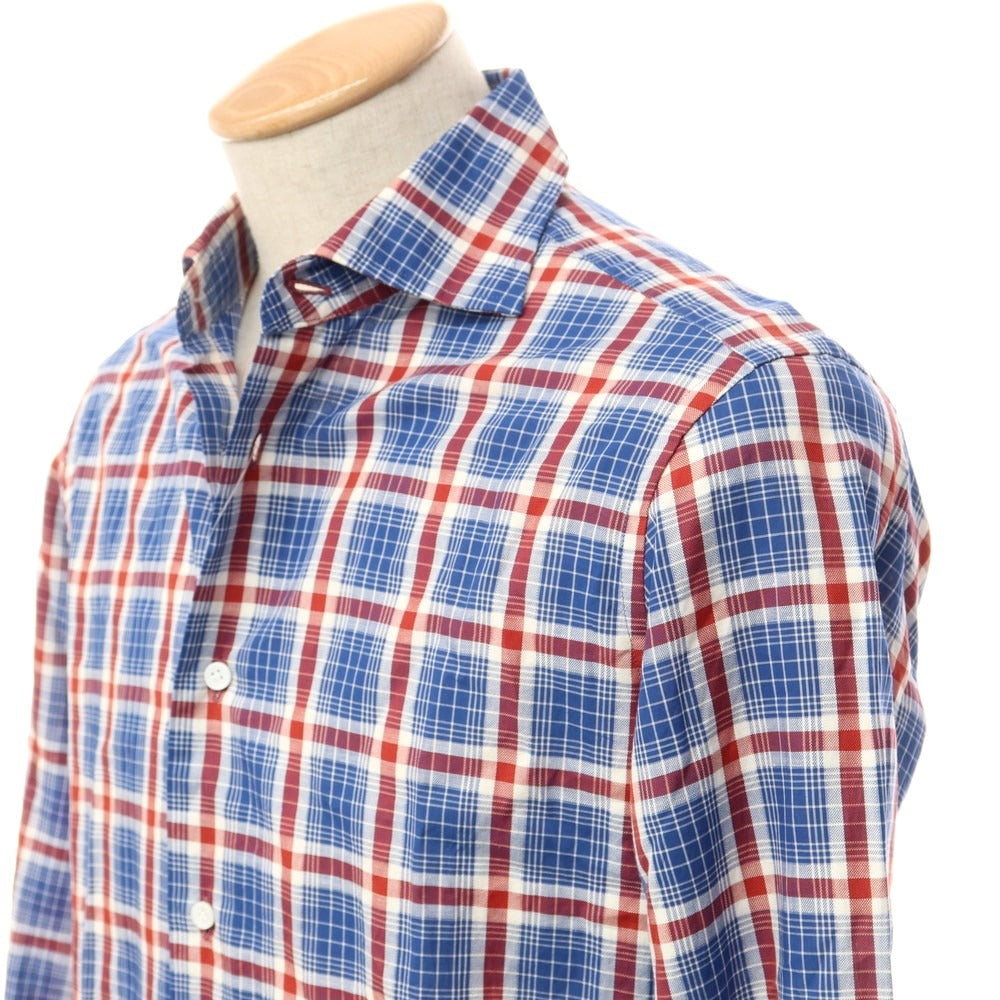 [Used] Barneys New York BARNEYS NEWYORK Cotton linen check wide collar casual shirt dark blue x red x white [Size S] [BLU] [S/S] [Condition Rank B] ​​[Men&