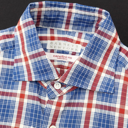 [Used] Barneys New York BARNEYS NEWYORK Cotton linen check wide collar casual shirt dark blue x red x white [Size S] [BLU] [S/S] [Condition Rank B] ​​[Men&