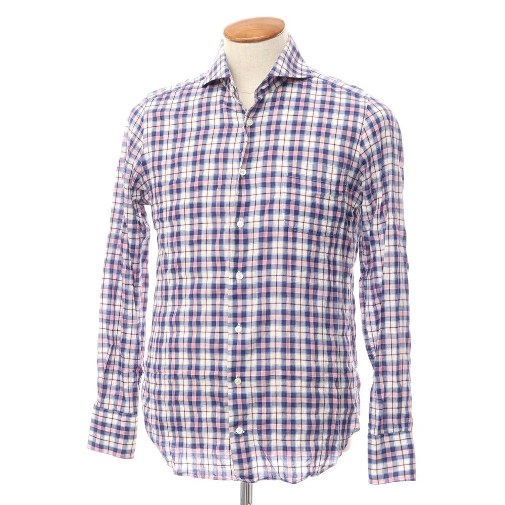 [Used] Barneys New York BARNEYS NEWYORK Cotton Check Horizontal Collar Casual Shirt Navy x Pink x White [Size M] [NVY] [S/S/A/W] [Condition Rank C] [Men&