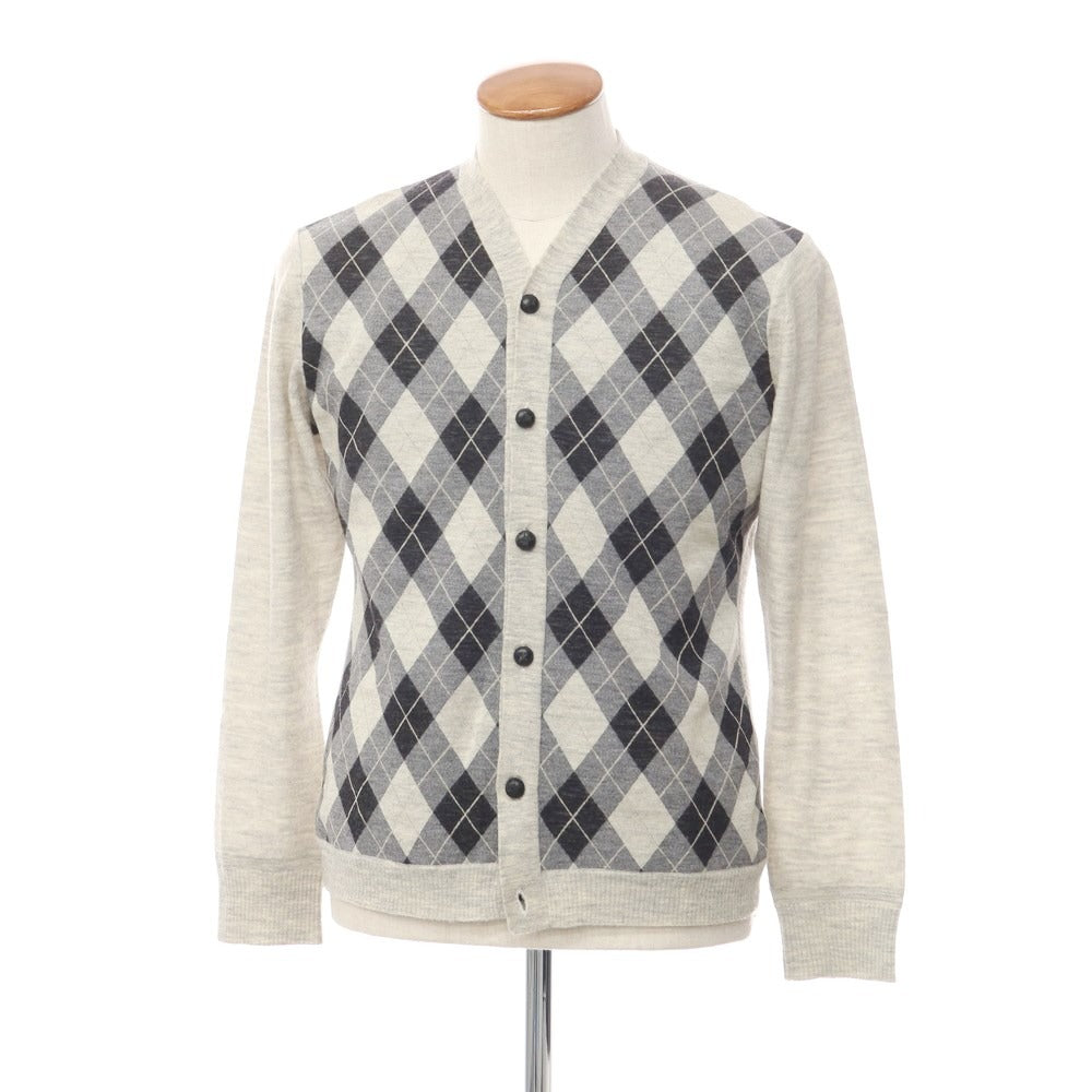 [Used] Ciname. High gauge wool angora argyle knit cardigan, light gray x black [Size L] [GRY] [A/W] [Condition Rank B] ​​[Men&