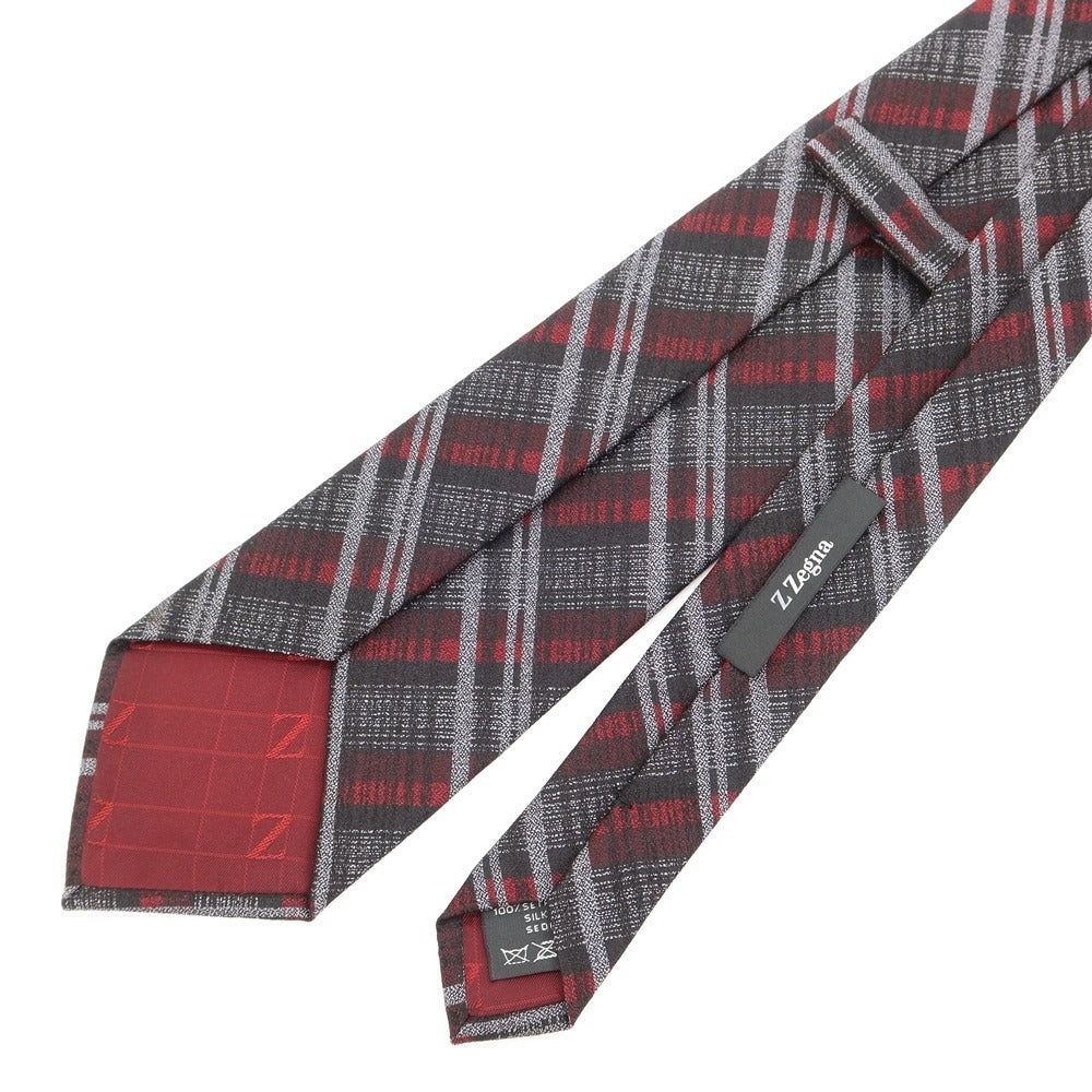 [Used] Z Zegna Check Tri-Fold Silk Tie Gray x Red [GRY] [S/S/A/W] [Condition Rank B] ​​[Men&