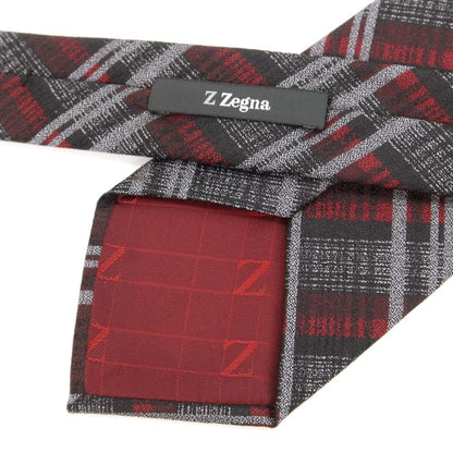 [Used] Z Zegna Check Tri-Fold Silk Tie Gray x Red [GRY] [S/S/A/W] [Condition Rank B] ​​[Men&