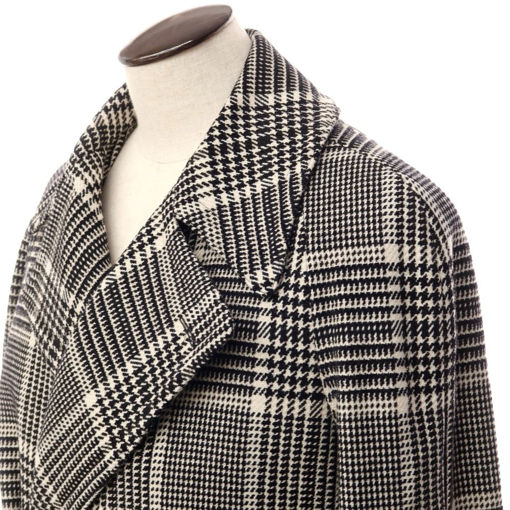 [Used] TAGLIATORE wool cotton Glen check double-breasted coat, beige x black [size 48] [BLK] [A/W] [Condition rank A] [Men&