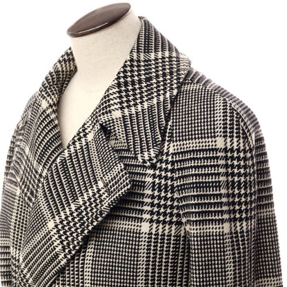 [Used] TAGLIATORE wool cotton Glen check double-breasted coat, beige x black [size 48] [BLK] [A/W] [Condition rank A] [Men&