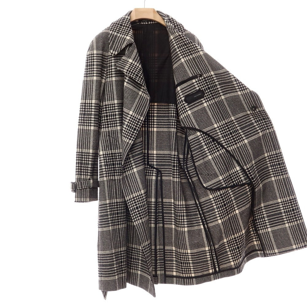 [Used] TAGLIATORE wool cotton Glen check double-breasted coat, beige x black [size 48] [BLK] [A/W] [Condition rank A] [Men&