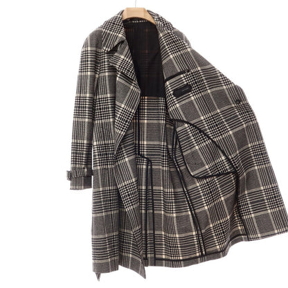 [Used] TAGLIATORE wool cotton Glen check double-breasted coat, beige x black [size 48] [BLK] [A/W] [Condition rank A] [Men&