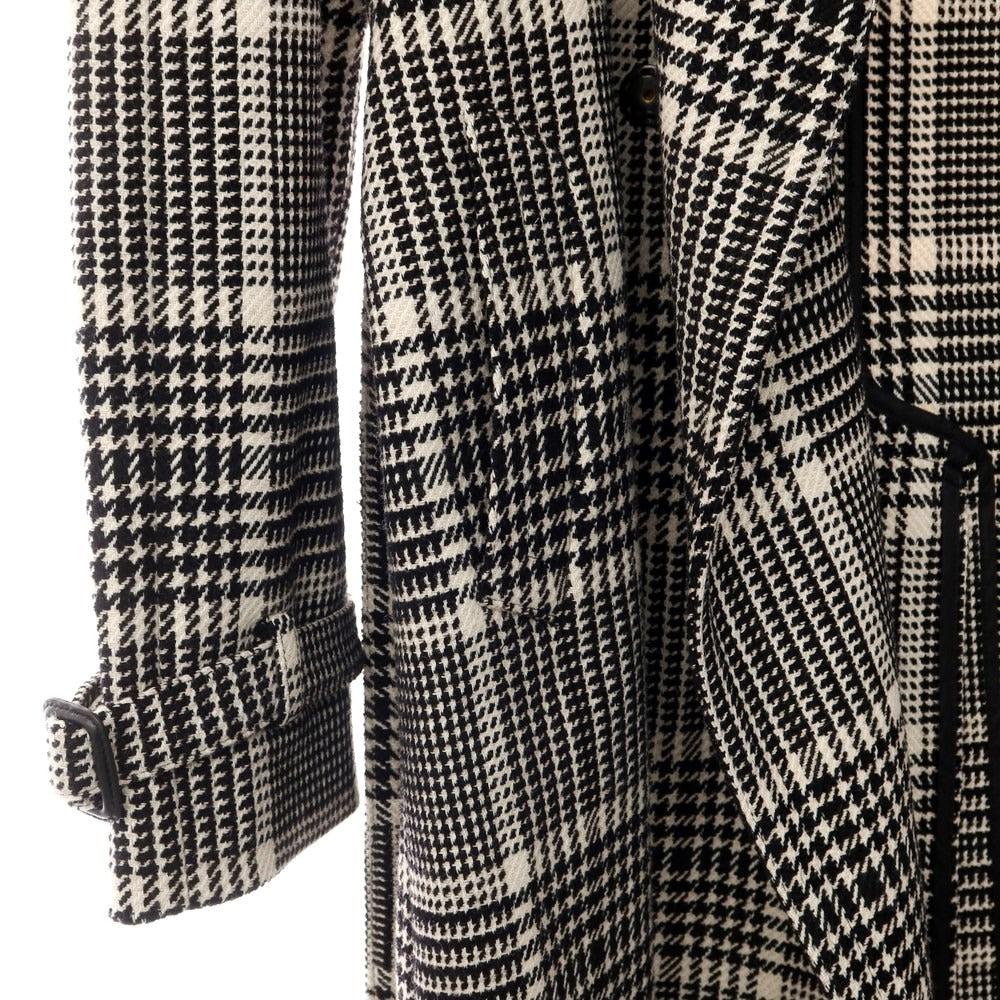 [Used] TAGLIATORE wool cotton Glen check double-breasted coat, beige x black [size 48] [BLK] [A/W] [Condition rank A] [Men&