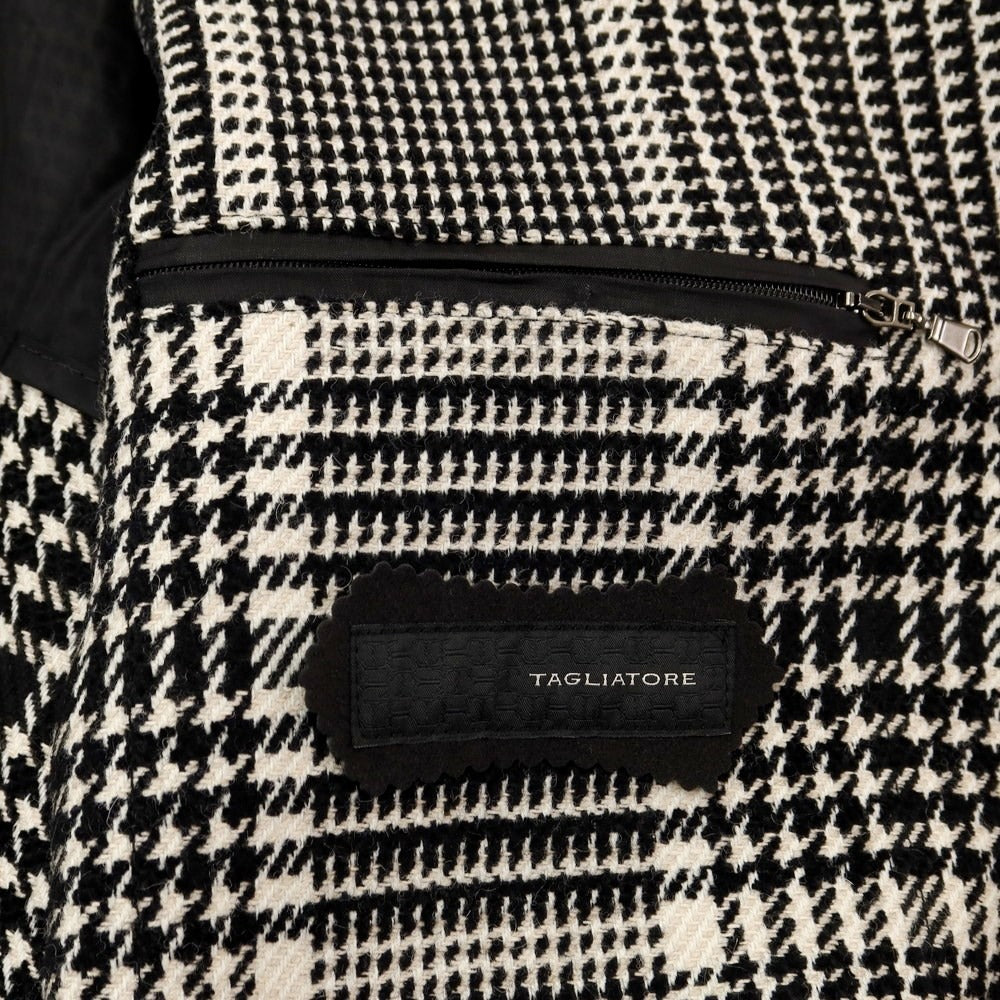 [Used] TAGLIATORE wool cotton Glen check double-breasted coat, beige x black [size 48] [BLK] [A/W] [Condition rank A] [Men&
