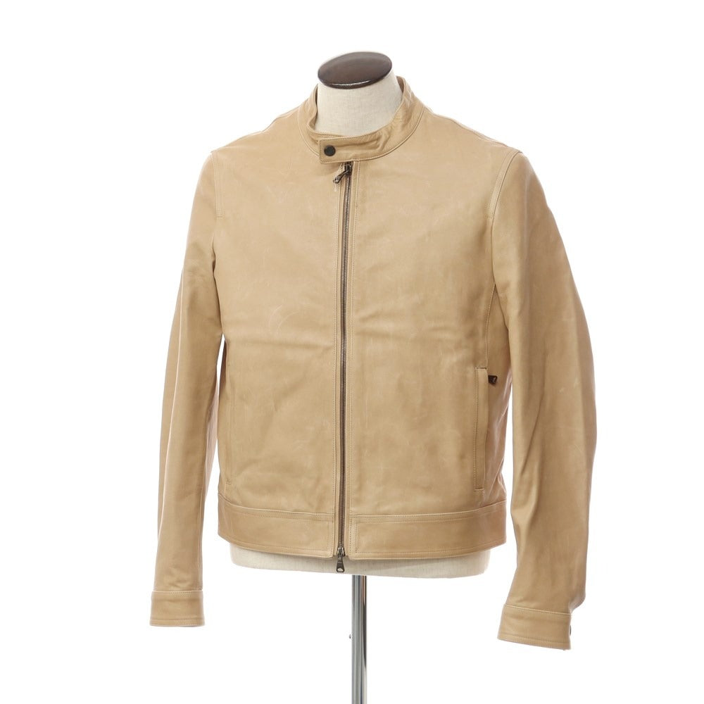 【中古】エンメティ EMMETI JURI カーフスキン レザー シングル ライダースジャケット ベージュ【サイズ52】【BEI】【A/W】【状態ランクB】【メンズ】【768975】