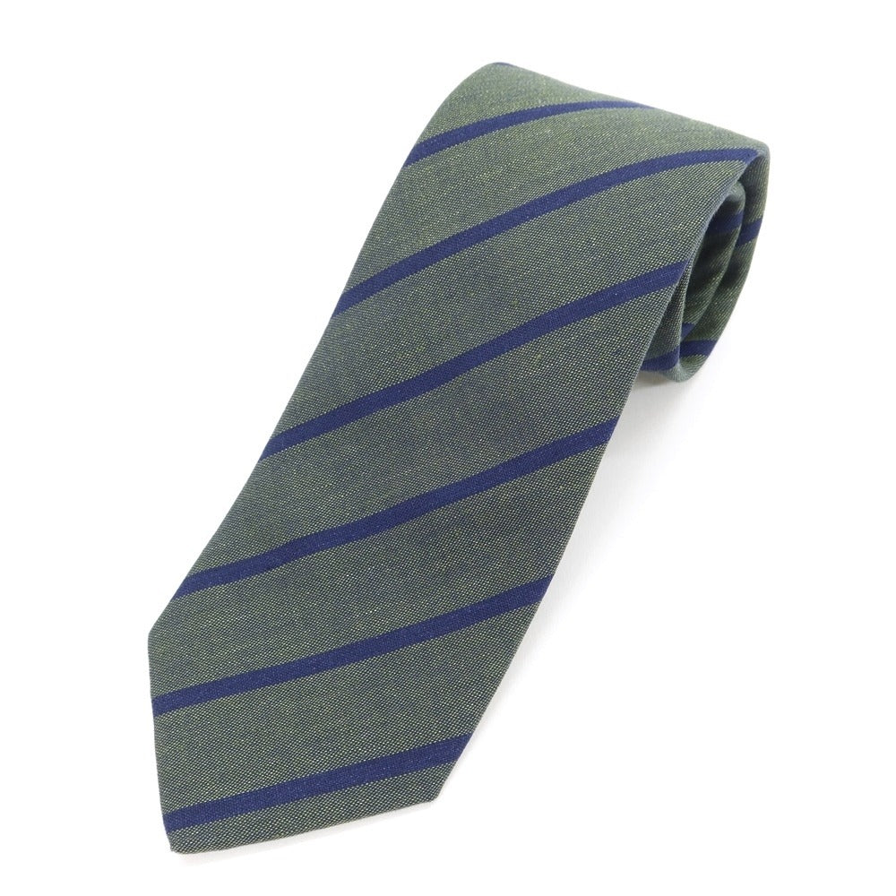 [Used] E.MARINELLA Striped 3-fold linen cotton tie, green x navy [GRN] [S/S/A/W] [Condition rank B] ​​[Men&