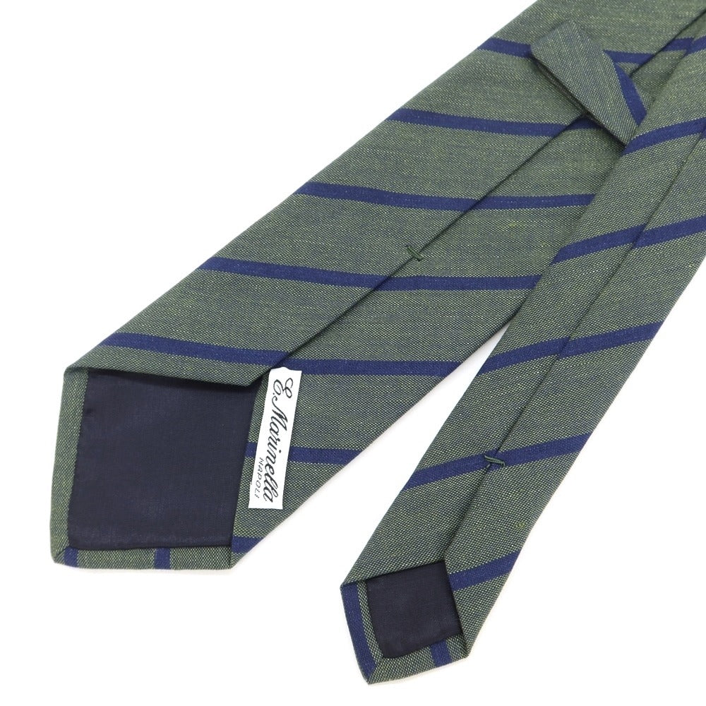 [Used] E.MARINELLA Striped 3-fold linen cotton tie, green x navy [GRN] [S/S/A/W] [Condition rank B] ​​[Men&