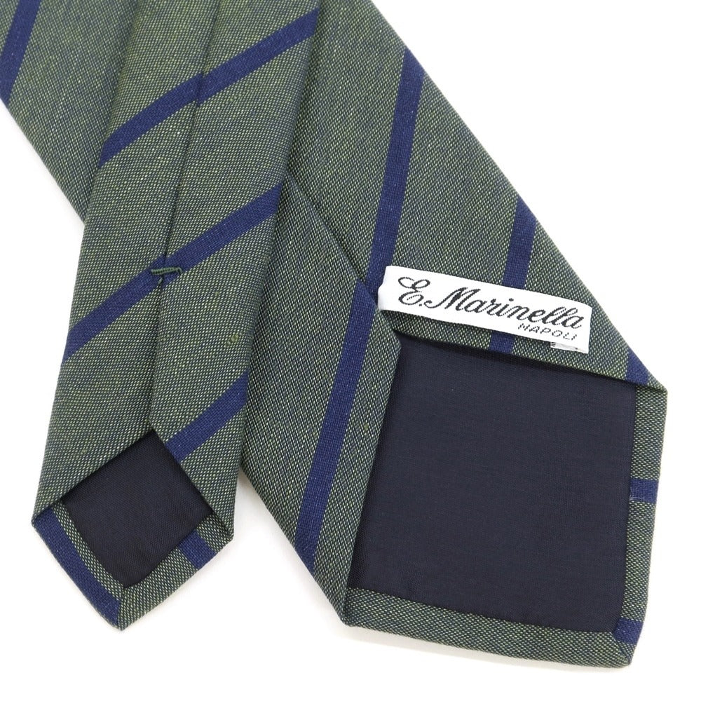 [Used] E.MARINELLA Striped 3-fold linen cotton tie, green x navy [GRN] [S/S/A/W] [Condition rank B] ​​[Men&