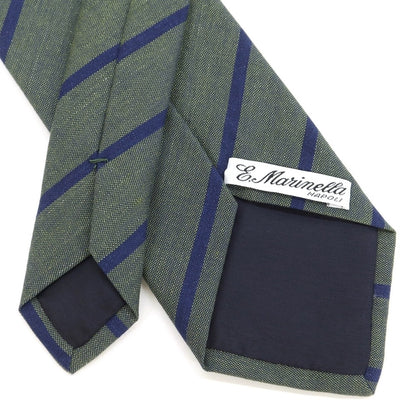 [Used] E.MARINELLA Striped 3-fold linen cotton tie, green x navy [GRN] [S/S/A/W] [Condition rank B] ​​[Men&