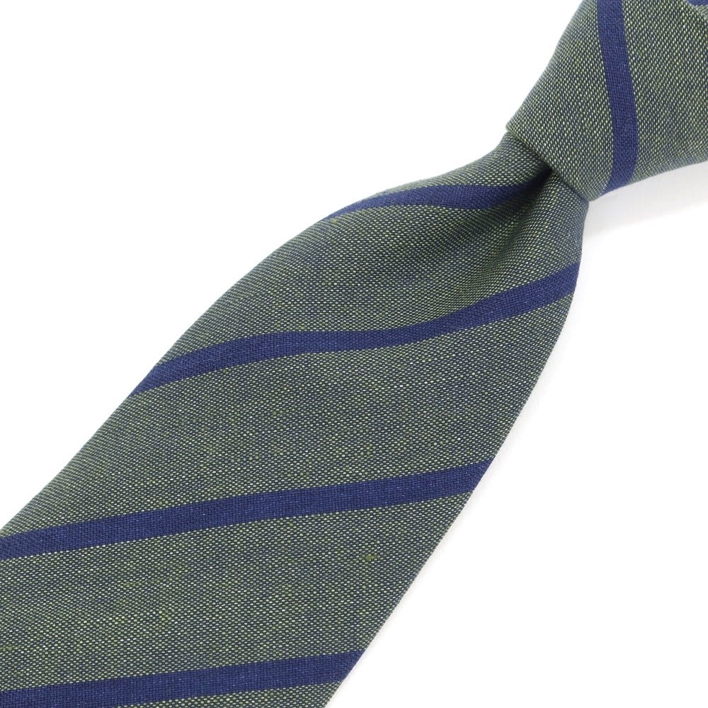 [Used] E.MARINELLA Striped 3-fold linen cotton tie, green x navy [GRN] [S/S/A/W] [Condition rank B] ​​[Men&