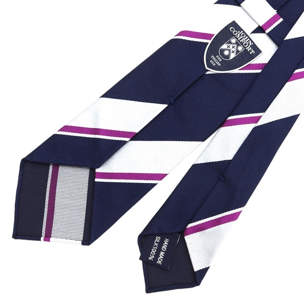 [Used] JOHN COMFORT Striped 3-fold silk tie, navy x purple [NVY] [S/S/A/W] [Condition: C] [Men&