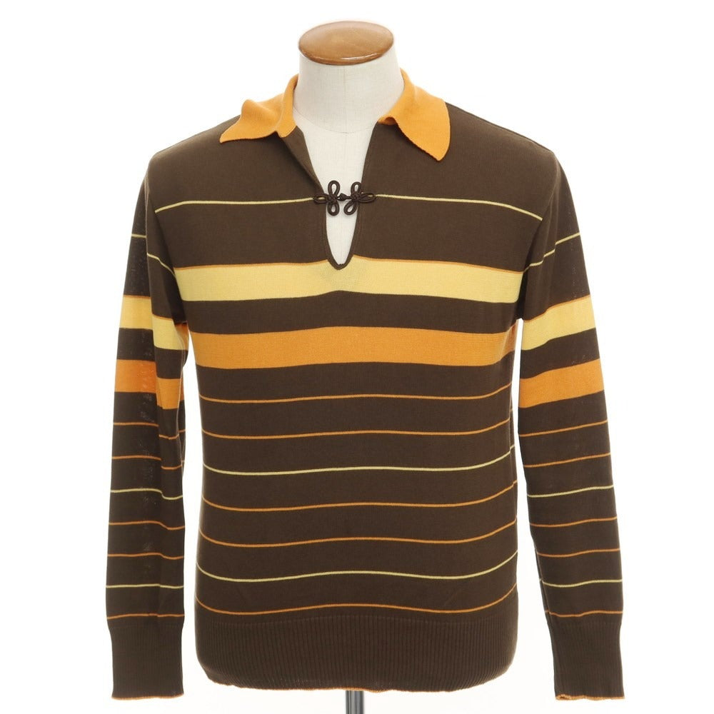 [Used] LAMROF 2023 Spring/Summer Cotton Long Sleeve Striped Polo Knit Brown x Orange [Size F] [BRW] [S/S] [Condition Rank B] ​​[Men&