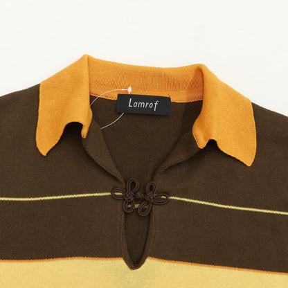 [Used] LAMROF 2023 Spring/Summer Cotton Long Sleeve Striped Polo Knit Brown x Orange [Size F] [BRW] [S/S] [Condition Rank B] ​​[Men&