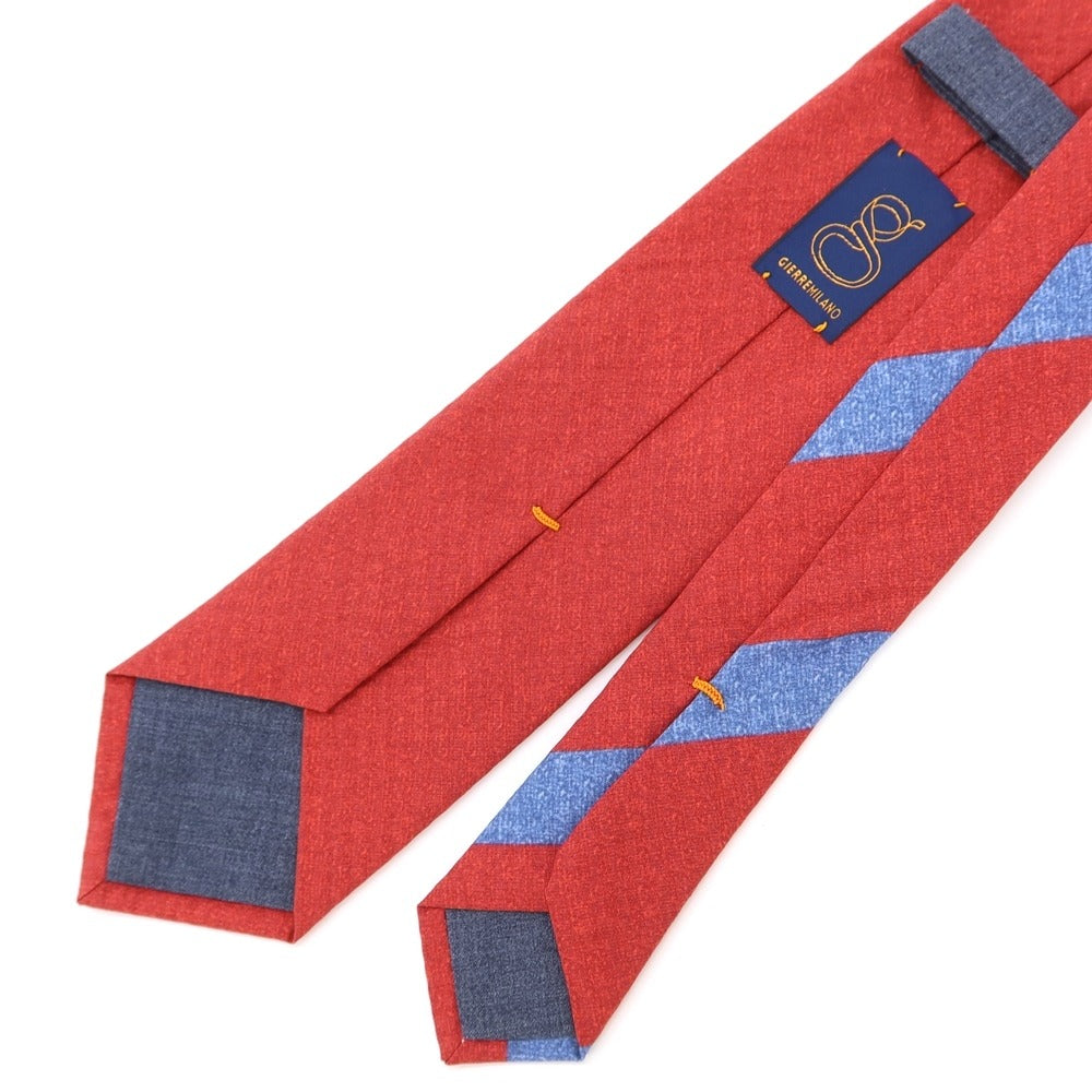 [New] GIERRE Plain x Striped 3-Fold Cotton Silk Tie Red [RED] [S/S/A/W] [Condition Rank N] [Men&