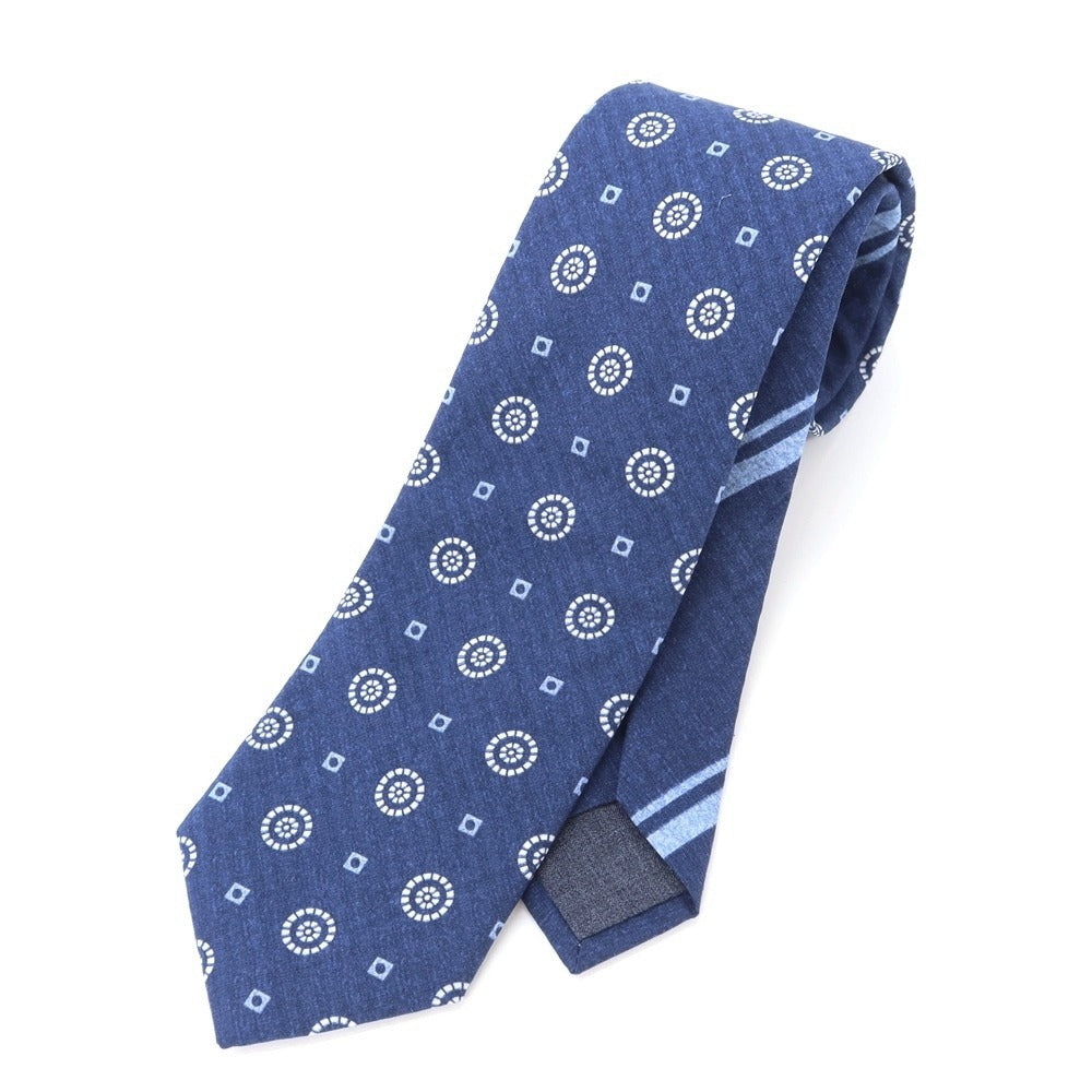 [New Outlet] GIERRE Komon x Stripe 3-fold Cotton Silk Tie Navy [NVY] [S/S/A/W] [Condition Rank N-] [Men&