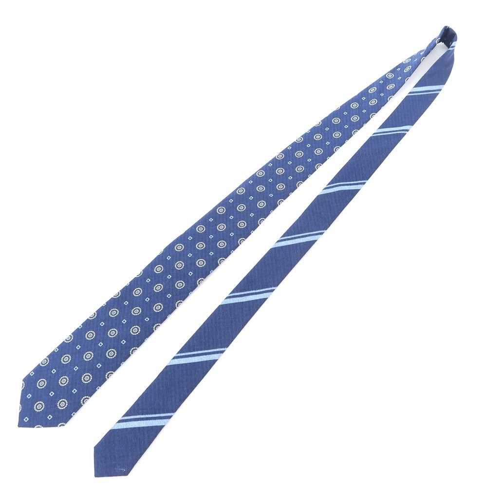 [New Outlet] GIERRE Komon x Stripe 3-fold Cotton Silk Tie Navy [NVY] [S/S/A/W] [Condition Rank N-] [Men&