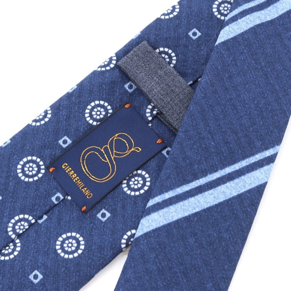 [New Outlet] GIERRE Komon x Stripe 3-fold Cotton Silk Tie Navy [NVY] [S/S/A/W] [Condition Rank N-] [Men&