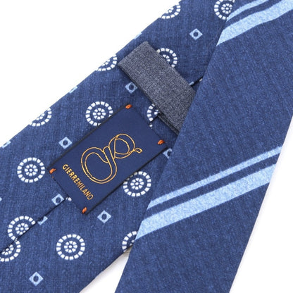 [New Outlet] GIERRE Komon x Stripe 3-fold Cotton Silk Tie Navy [NVY] [S/S/A/W] [Condition Rank N-] [Men&