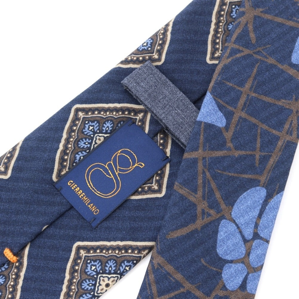 [New] GIERRE Printed 3-fold Silk Tie Navy [NVY] [S/S/A/W] [Condition Rank N] [Men&