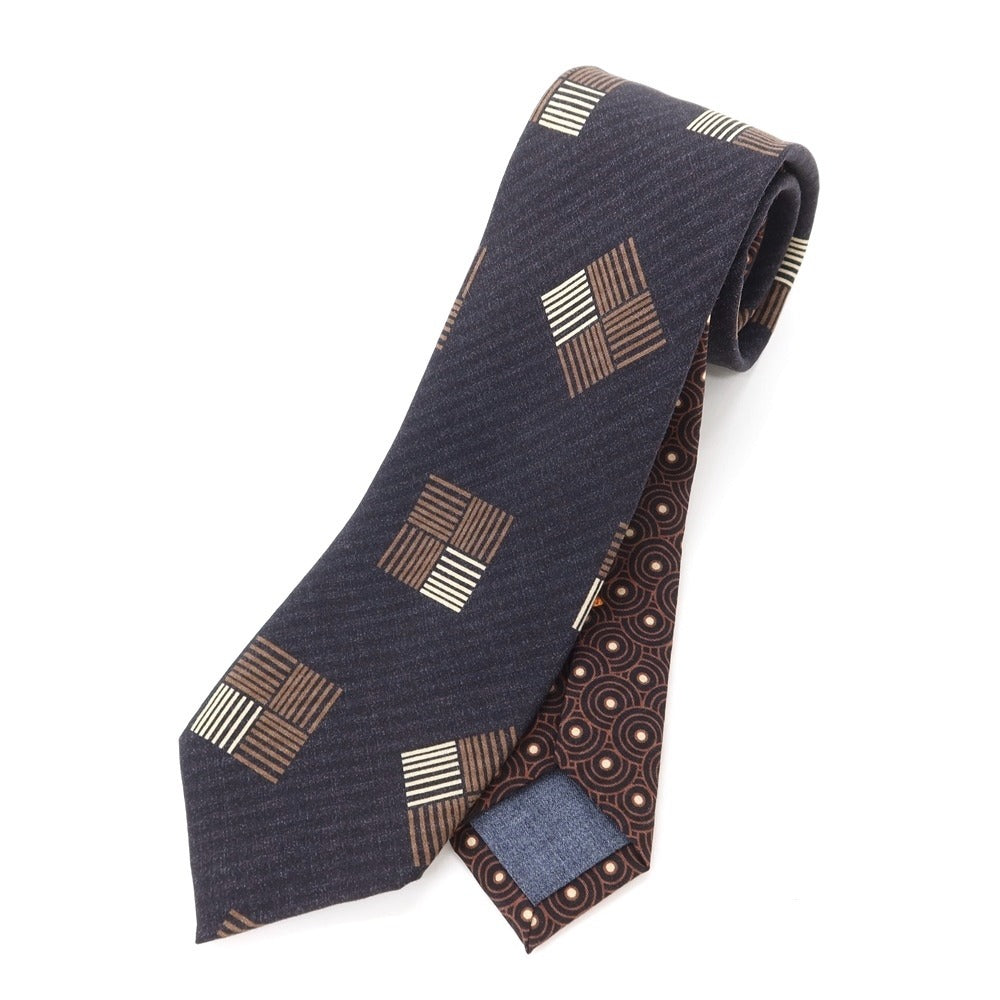 [New] GIERRE Printed 3-fold Silk Tie Charcoal x Brown [GRY] [S/S/A/W] [Condition Rank N] [Men&