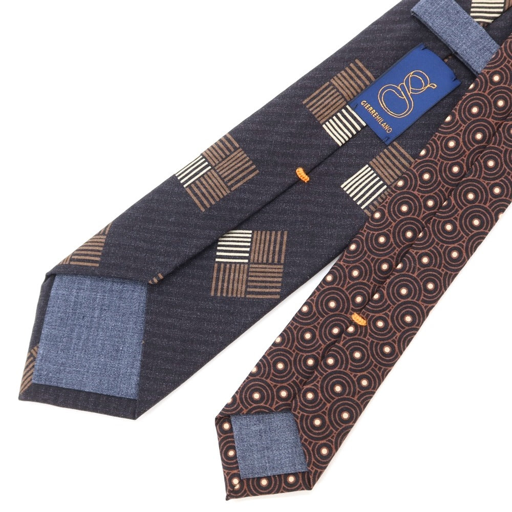 [New] GIERRE Printed 3-fold Silk Tie Charcoal x Brown [GRY] [S/S/A/W] [Condition Rank N] [Men&