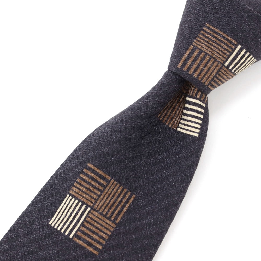 [New] GIERRE Printed 3-fold Silk Tie Charcoal x Brown [GRY] [S/S/A/W] [Condition Rank N] [Men&